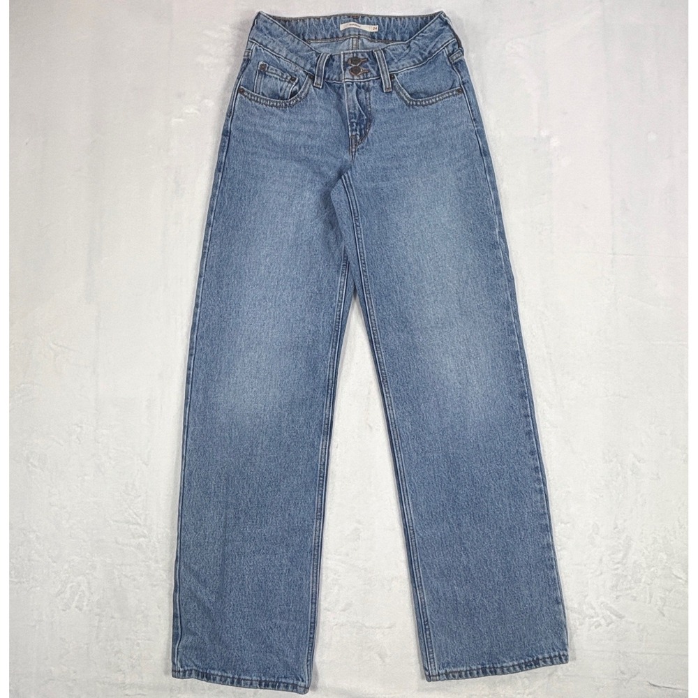 Levis Superlow Jeans Sz 24 Medium Wash Blue Straight Leg Low Rise Loose Slouchy